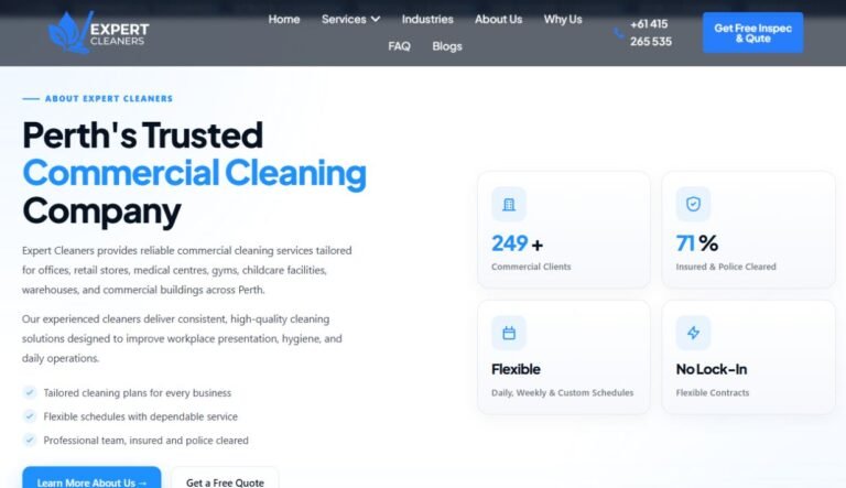 Screenshot of the Expert Cleaners website homepage