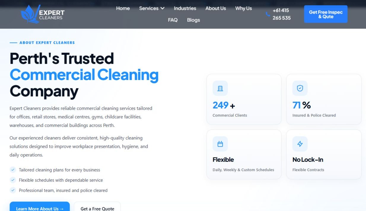 Screenshot of the Expert Cleaners website homepage