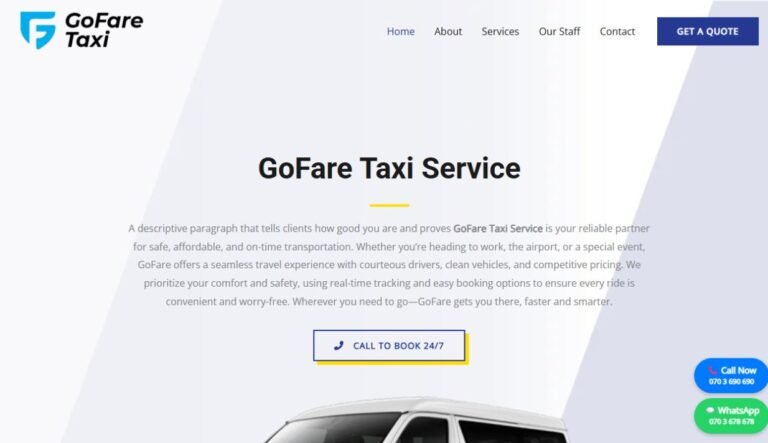 Screenshot of the GoFare Taxi website homepage
