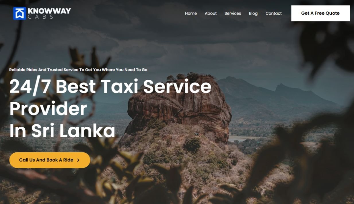 Screenshot of the KnowWay Cabs website homepage