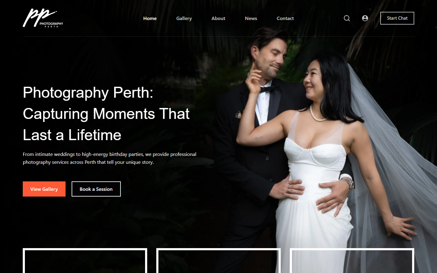 Screenshot of the Photography Perth website homepage